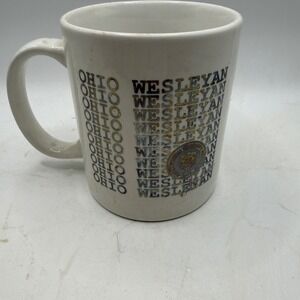 Vintage Ohio Wesleyan University Coffee Mug Linyi White OWU Alumni Seal Stained